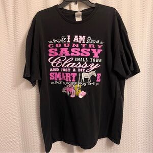 Country Sassy Black Graphic T-Shirt with Pink and White Text women’s 2XL